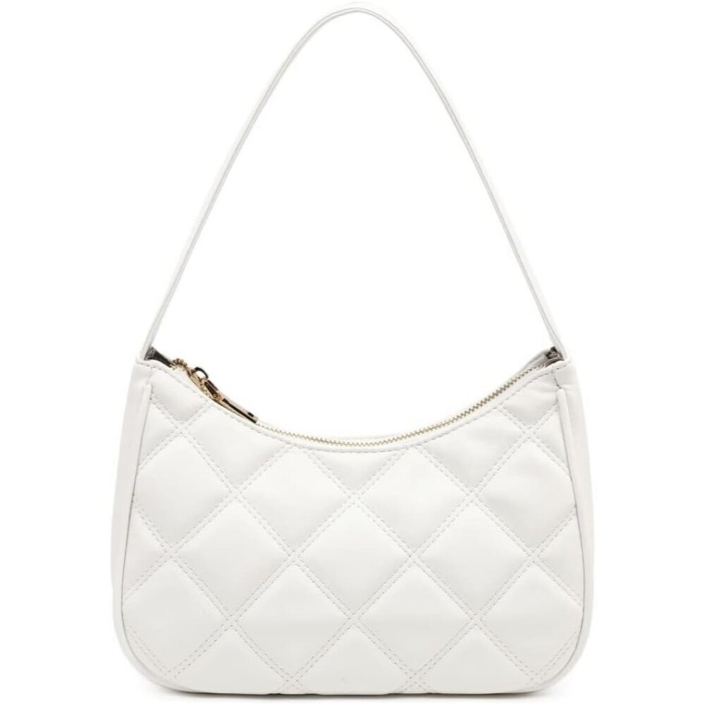 Women’s White Lg Cute Hobo Tote Handbag Mini Clutch Purse with Zipper Closure